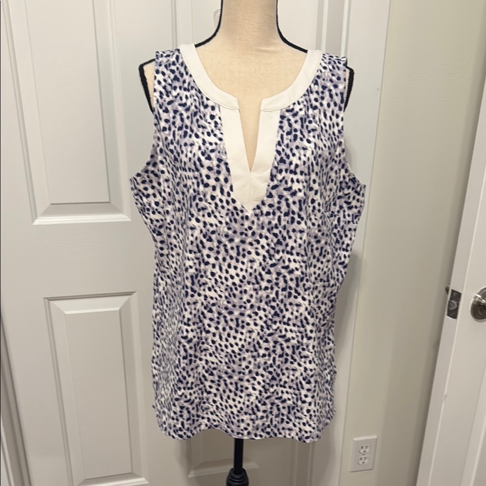 Tommy Bahama White and Blue Patterned Sleeveless Top